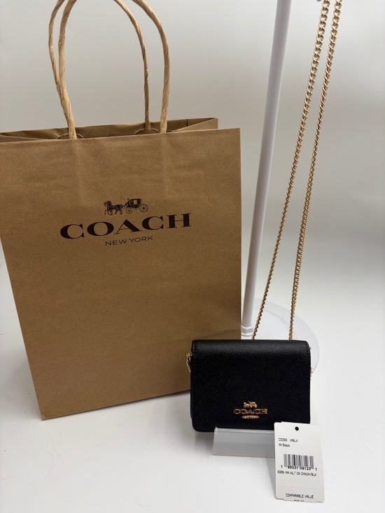 Coach Handbags - NWT Coach Black Pebble Leather Mini Crossbody with Gold Chain